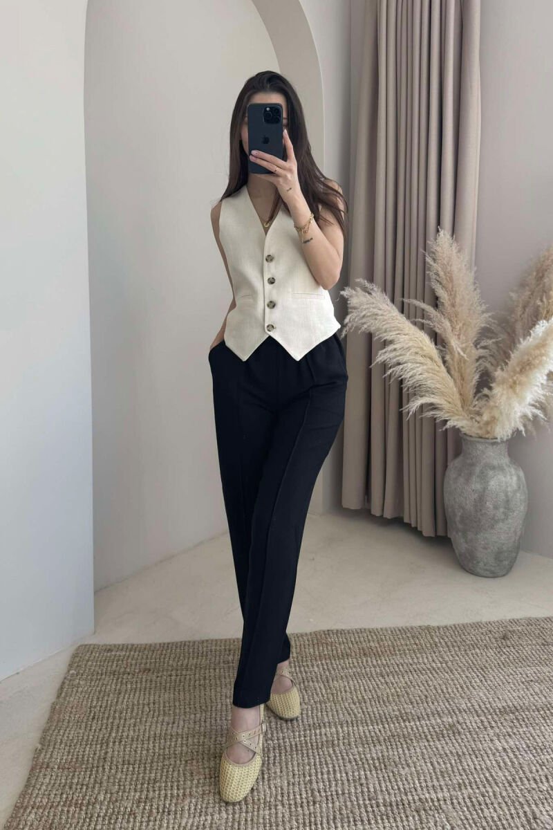 LINEN ONE COLOR WOMAN TROUSERS BLACK/ E ZEZE - 4