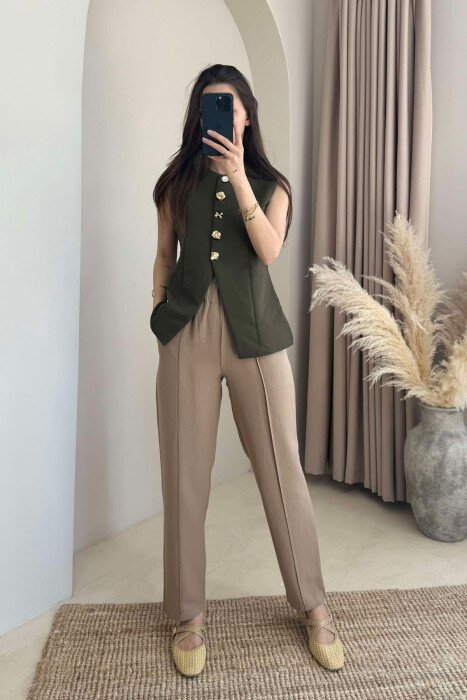 LINEN ONE COLOR WOMAN TROUSERS BROWN/KAFE - KLAUDIO FASHION