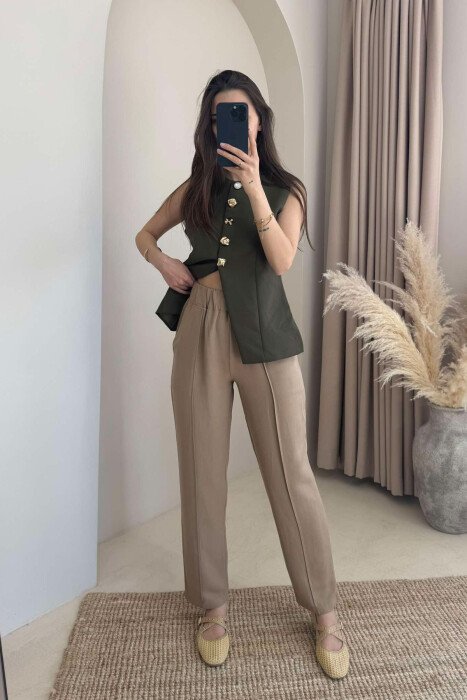 LINEN ONE COLOR WOMAN TROUSERS BROWN/KAFE - 2