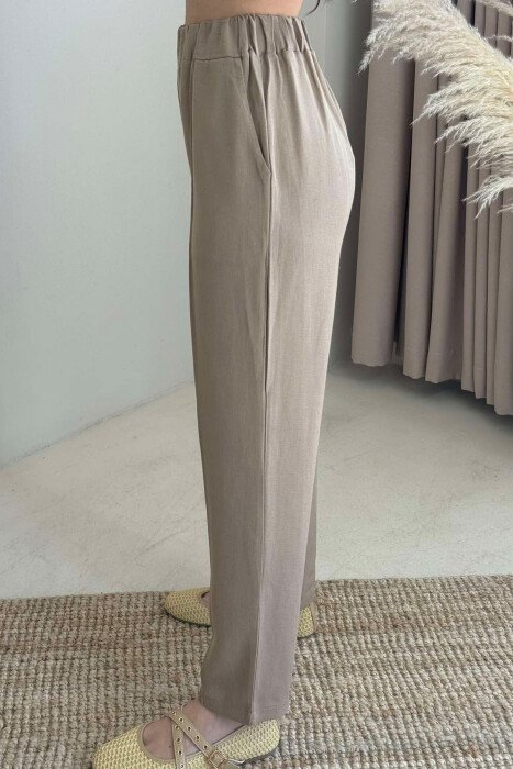 LINEN ONE COLOR WOMAN TROUSERS BROWN/KAFE - 4