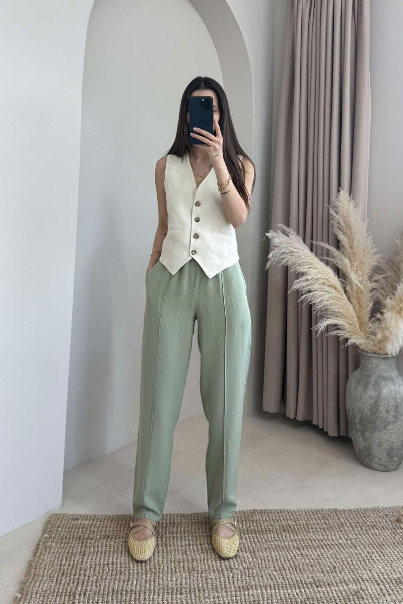 LINEN ONE COLOR WOMAN TROUSERS MINT/MENTE - 1