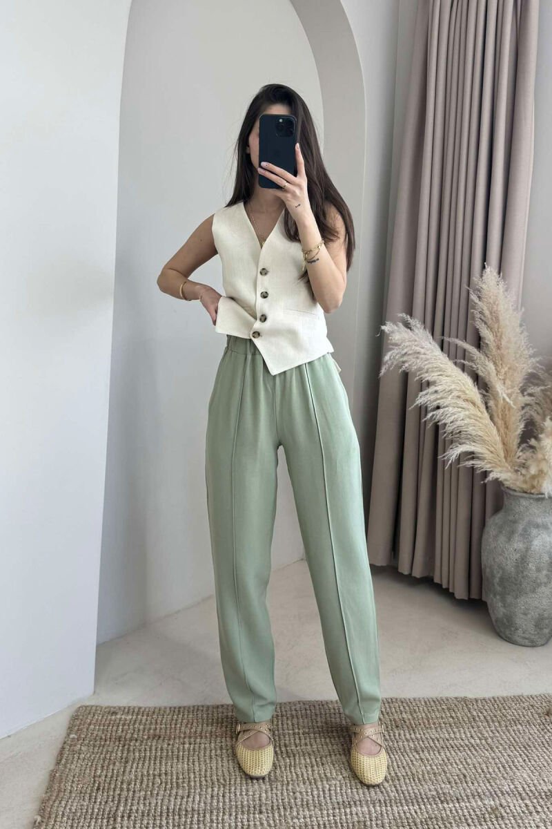 LINEN ONE COLOR WOMAN TROUSERS MINT/MENTE - 2