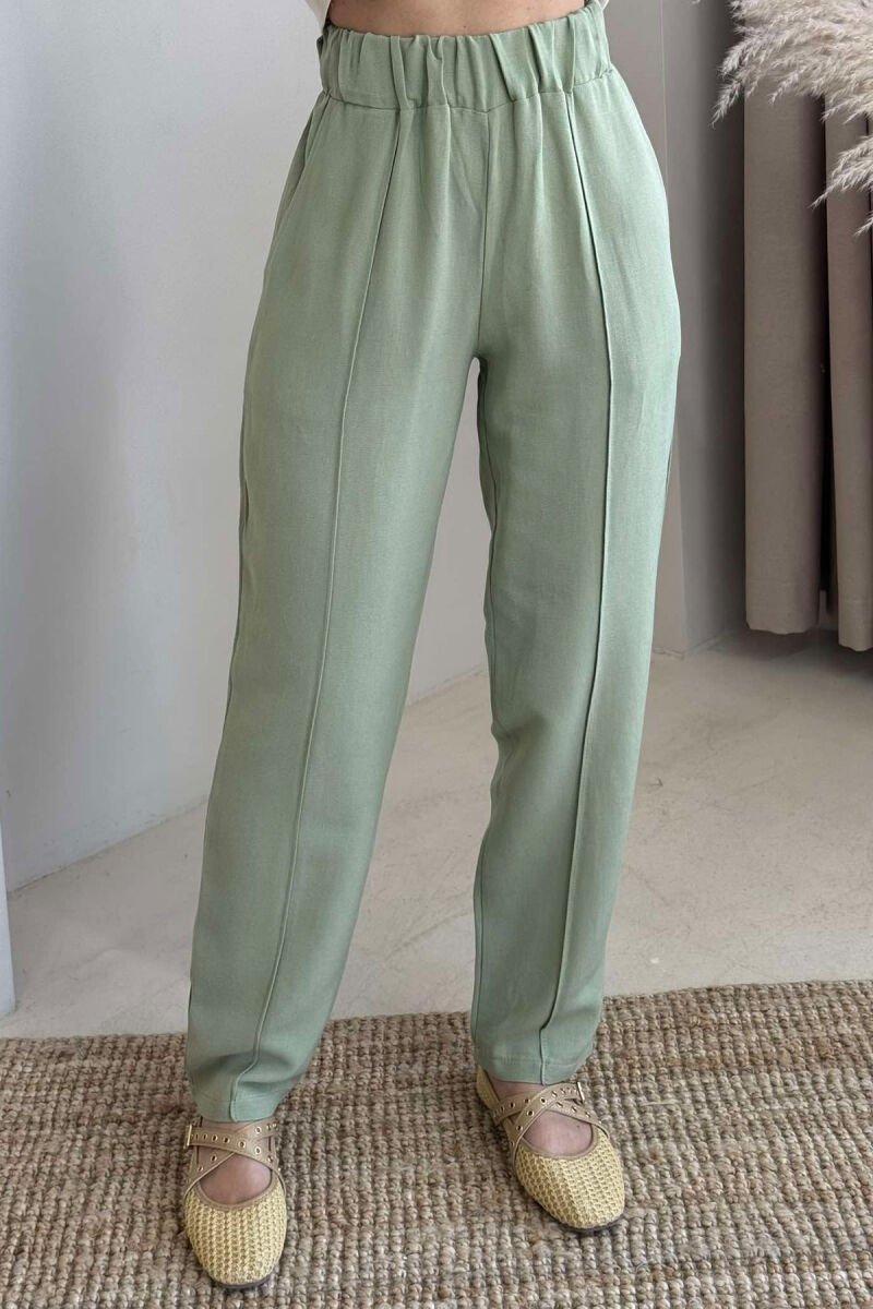 LINEN ONE COLOR WOMAN TROUSERS MINT/MENTE - 3