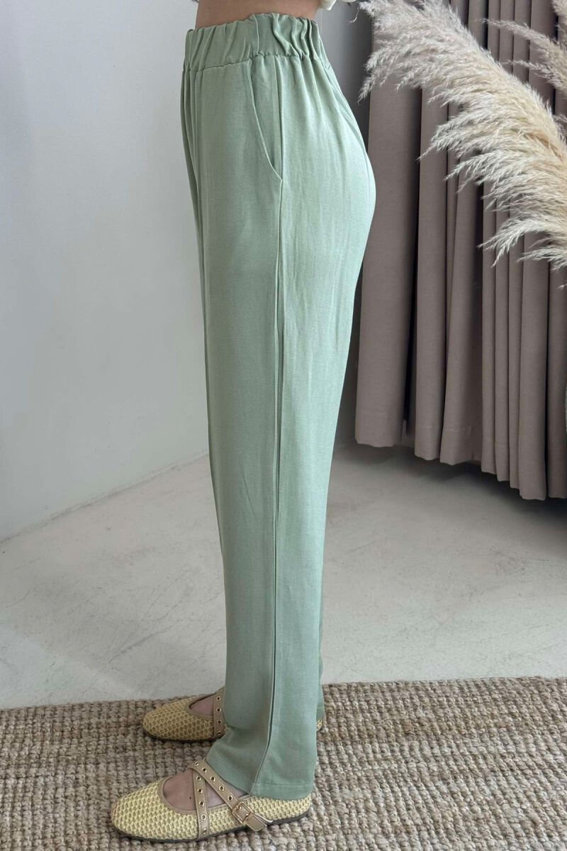 LINEN ONE COLOR WOMAN TROUSERS MINT/MENTE - 4
