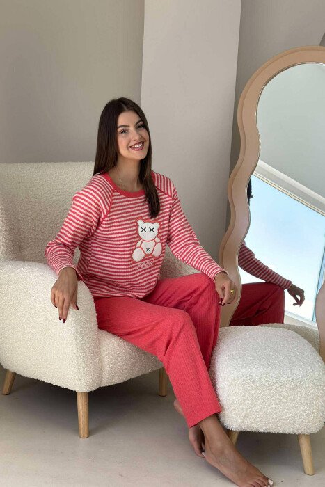 LINES BEAR WOMAN PYJAMAS SALMON/SALMON - KLAUDIO FASHION