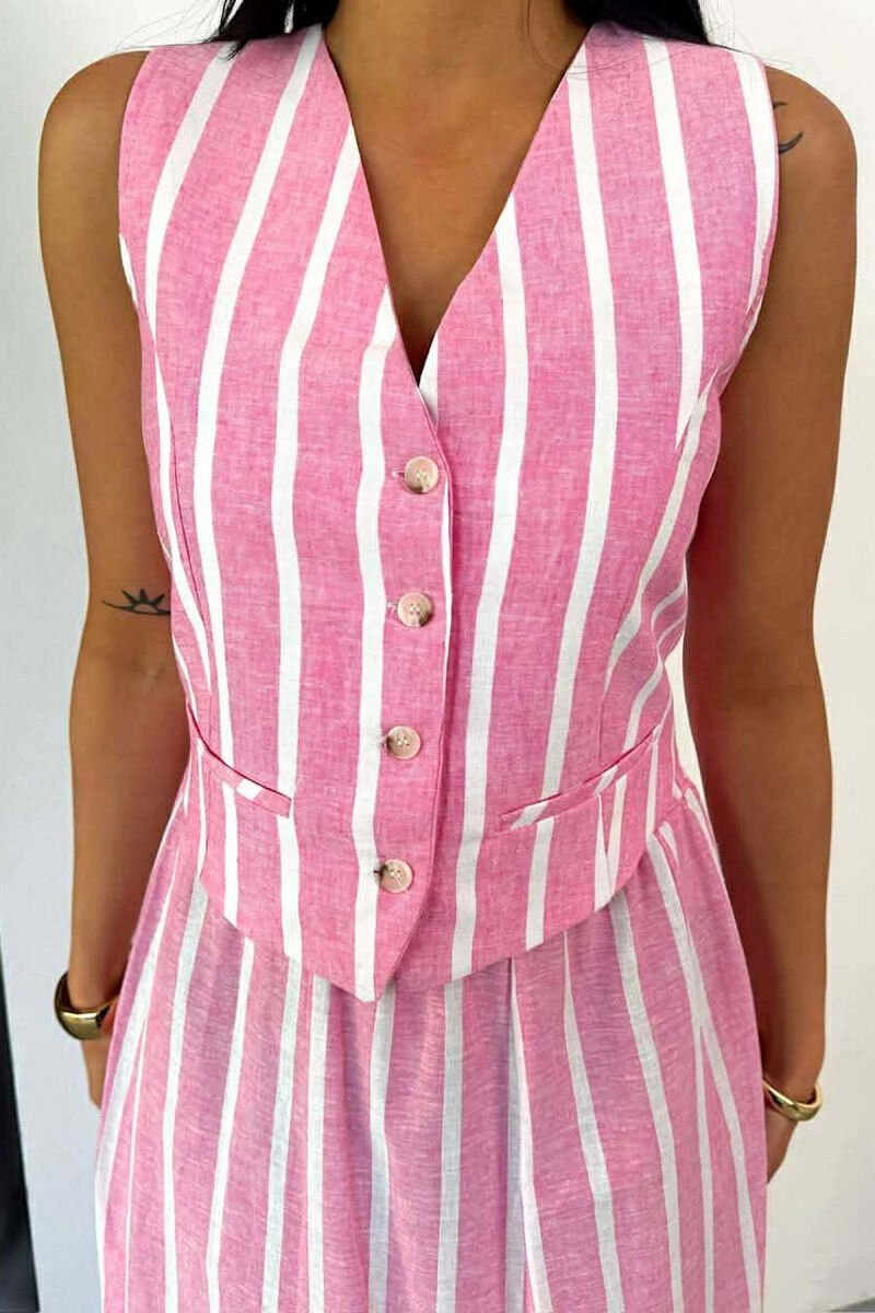 LINES BUTTONED VEST + LONG SKIRT WOMAN TWO PIECE SET PINK/ROZE - 2