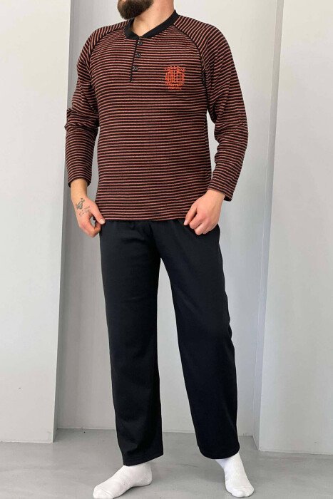 LINES BUTTONS MEN PYJAMAS BLACK-ORANGE/ZE-PO - KLAUDIO FASHION
