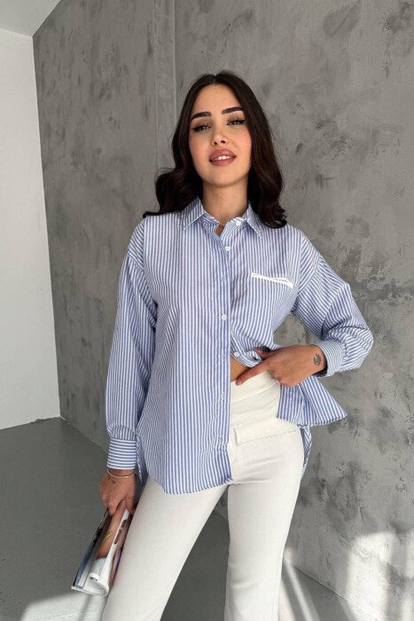 LINES BUTTONS WOMAN SHIRT BABY BLUE/BLU BY - KLAUDIO FASHION