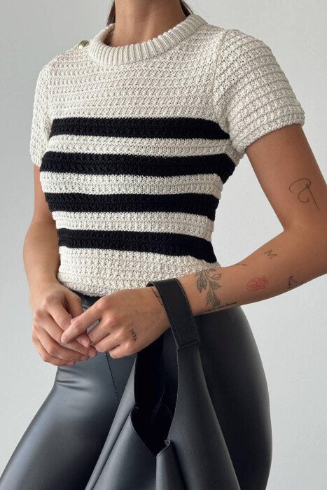 LINES BUTTONS WOMAN T-SHIRT BEIGE/BEZHE - KLAUDIO FASHION