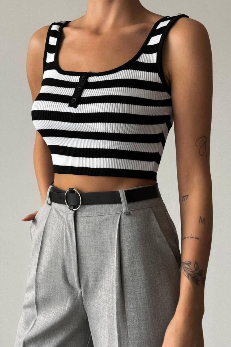 LINES BUTTONS WOMAN TOP BLACK-WHITE/ZB - 1