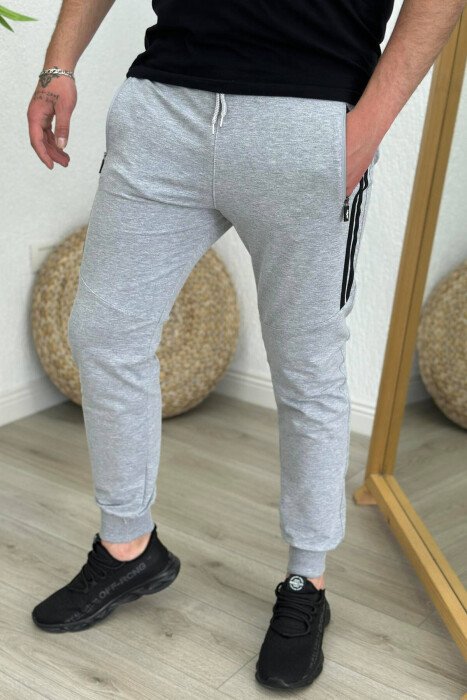 LINES COTTON MEN SWEATPANTS LIGHT GREY/GZ - KLAUDIO FASHION