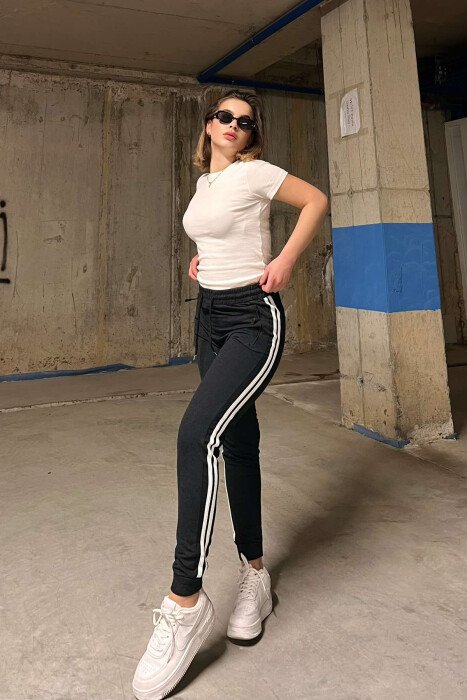 LINES COTTON WOMAN SWEATPANTS DARK GREY/GEE - 4