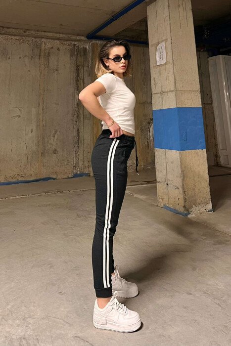 LINES COTTON WOMAN SWEATPANTS DARK GREY/GEE - 5