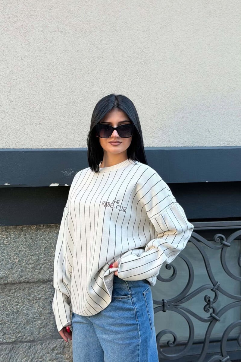 LINES DEIGN ROUND NECK WOMAN SWEATER BEIGE/BEZHE - 3