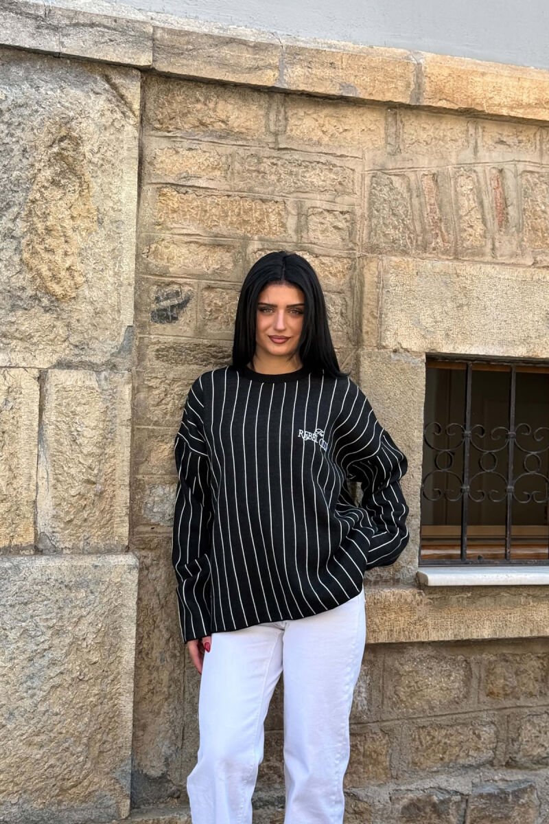 LINES DEIGN ROUND NECK WOMAN SWEATER BLACK/ E ZEZE - 1