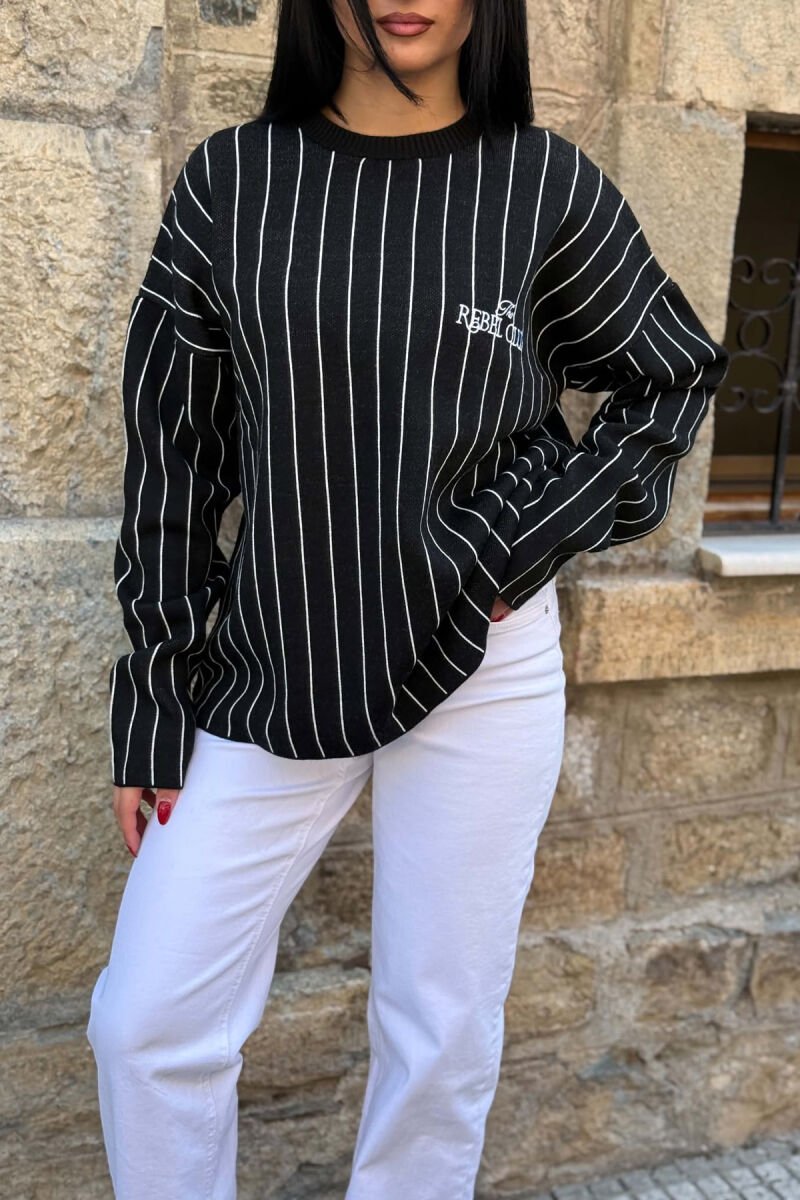 LINES DEIGN ROUND NECK WOMAN SWEATER BLACK/ E ZEZE - 2