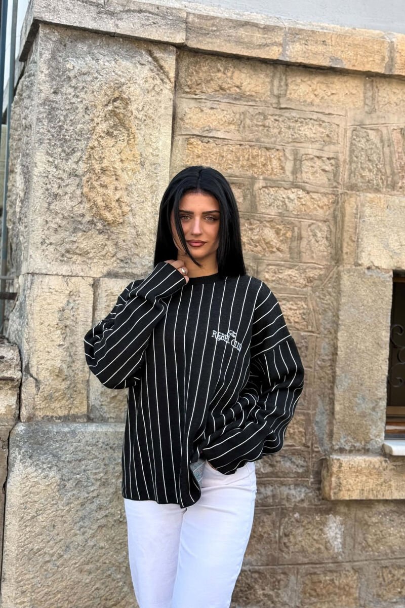 LINES DEIGN ROUND NECK WOMAN SWEATER BLACK/ E ZEZE - 5