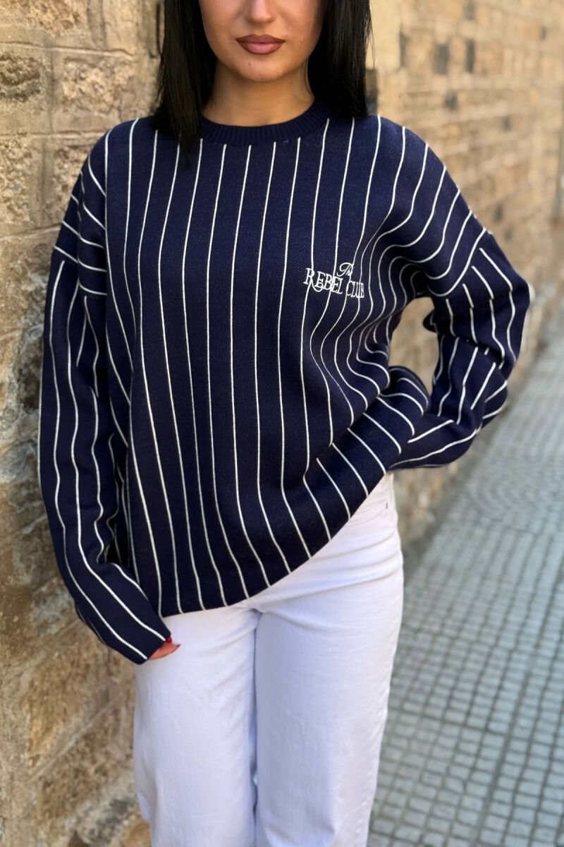 LINES DEIGN ROUND NECK WOMAN SWEATER BLUE/BLU - 2