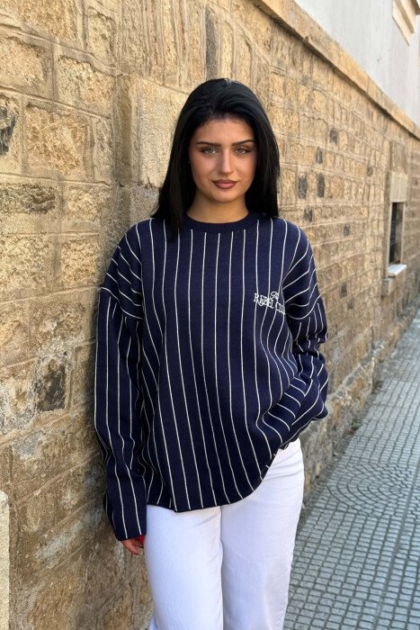 LINES DEIGN ROUND NECK WOMAN SWEATER BLUE/BLU - 3