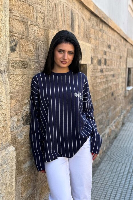 LINES DEIGN ROUND NECK WOMAN SWEATER BLUE/BLU - 5