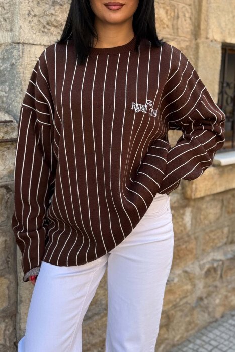 LINES DEIGN ROUND NECK WOMAN SWEATER BROWN/KAFE - 2