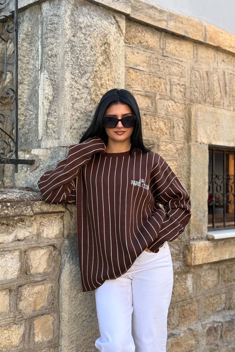 LINES DEIGN ROUND NECK WOMAN SWEATER BROWN/KAFE - 3