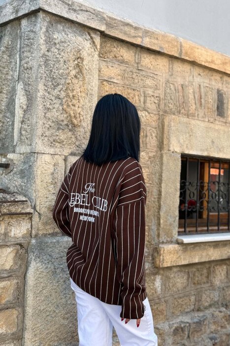 LINES DEIGN ROUND NECK WOMAN SWEATER BROWN/KAFE - 4