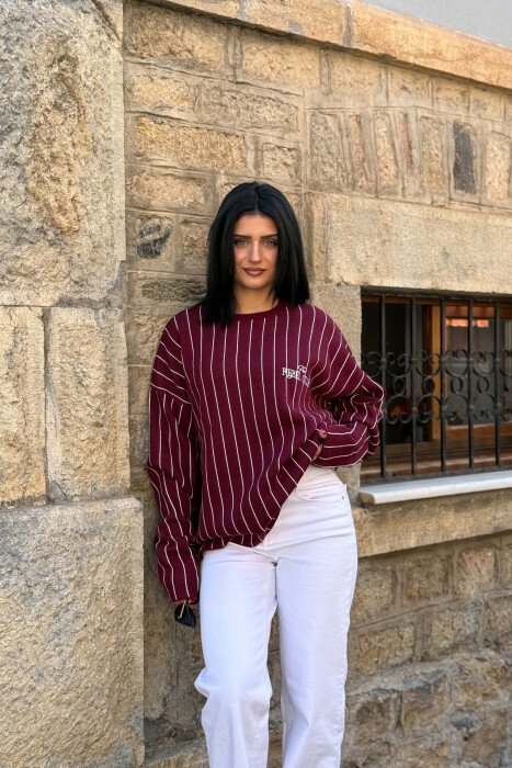 LINES DEIGN ROUND NECK WOMAN SWEATER BURGUNDY/VISHNJE 