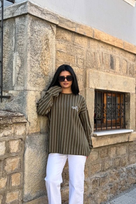 LINES DEIGN ROUND NECK WOMAN SWEATER GREEN/JESHILE 