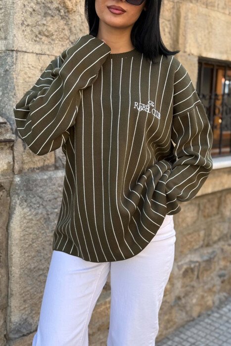 LINES DEIGN ROUND NECK WOMAN SWEATER GREEN/JESHILE - 2
