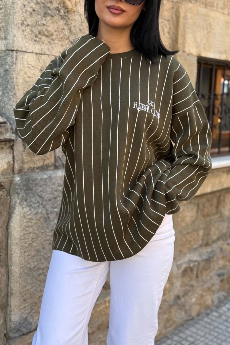 LINES DEIGN ROUND NECK WOMAN SWEATER GREEN/JESHILE - 2