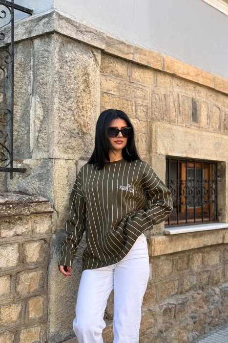 LINES DEIGN ROUND NECK WOMAN SWEATER GREEN/JESHILE - 3