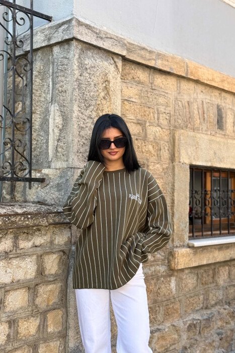 LINES DEIGN ROUND NECK WOMAN SWEATER GREEN/JESHILE - 5
