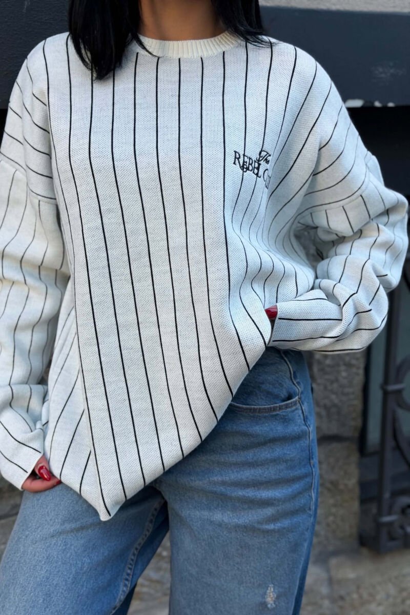 LINES DEIGN ROUND NECK WOMAN SWEATER WHITE-E BARDHE - 2