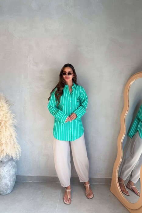 LINES DESIGN BEAR LOGO WOMAN SHIRT GREEN/JESHILE - 3
