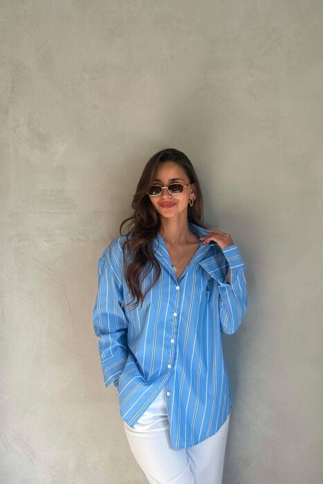 LINES DESIGN BEAR LOGO WOMAN SHIRT LIGHTBLUE/BZ 