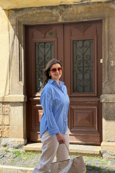 LINES DESIGN BEAR LOGO WOMAN SHIRT LIGHTBLUE/BZ - 5