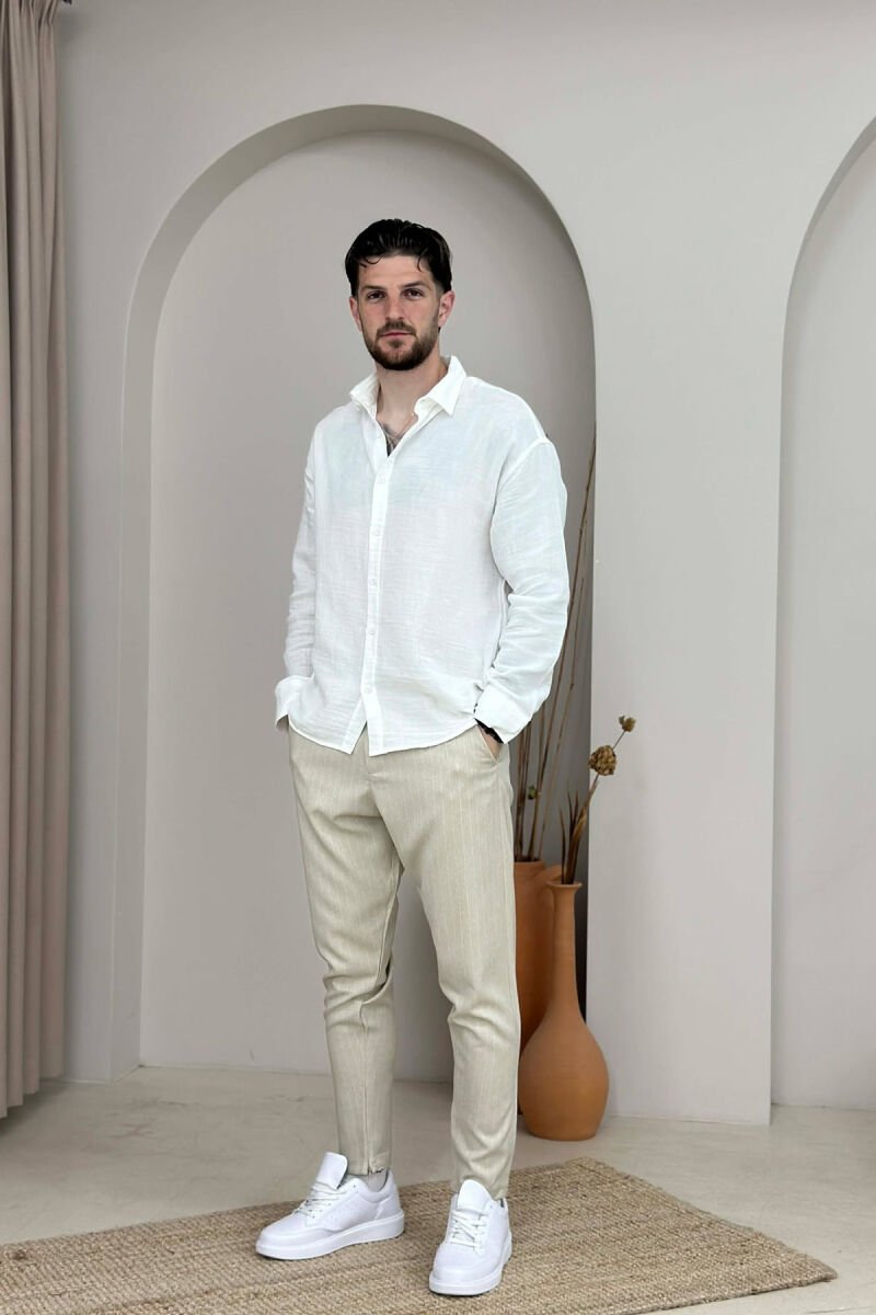 LINES DESIGN BELT DETAIL MEN PANTS BEIGE/BEZHE - 1
