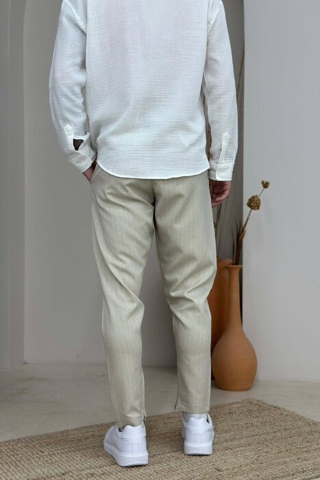 LINES DESIGN BELT DETAIL MEN PANTS BEIGE/BEZHE - 2