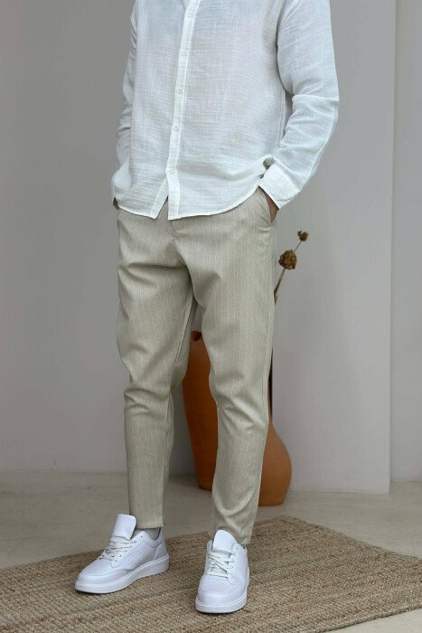 LINES DESIGN BELT DETAIL MEN PANTS BEIGE/BEZHE - 4