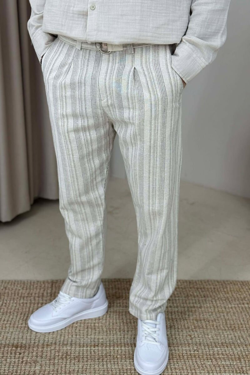 LINES DESIGN BELT DETAIL MEN PANTS BEIGE/BEZHE - 3