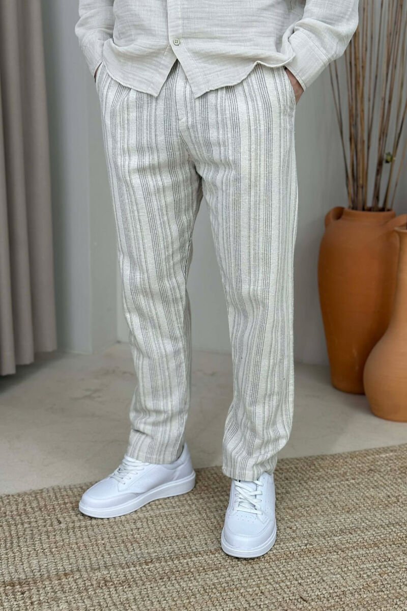 LINES DESIGN BELT DETAIL MEN PANTS BEIGE/BEZHE - 4