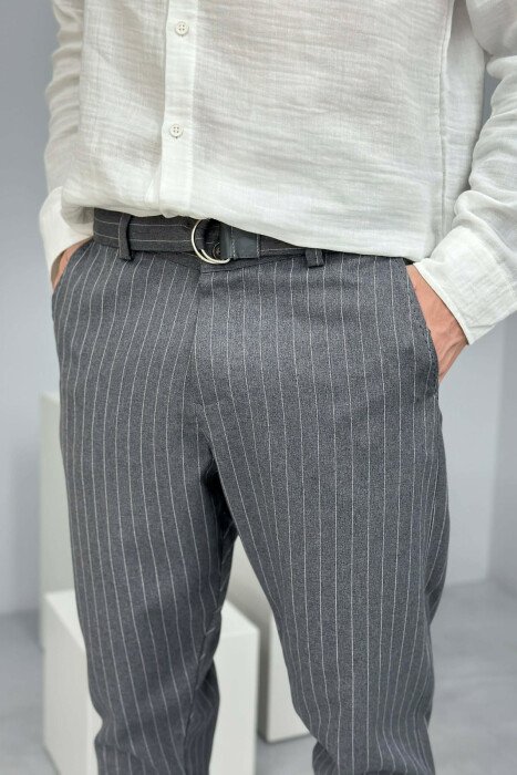 LINES DESIGN BELT DETAIL MEN PANTS DARK GREY/GEE - 3