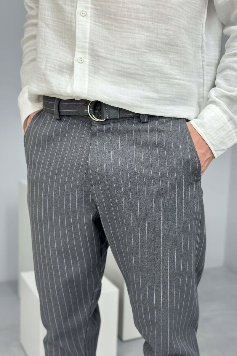 LINES DESIGN BELT DETAIL MEN PANTS DARK GREY/GEE - 3