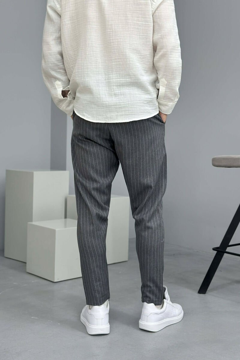 LINES DESIGN BELT DETAIL MEN PANTS DARK GREY/GEE - 4
