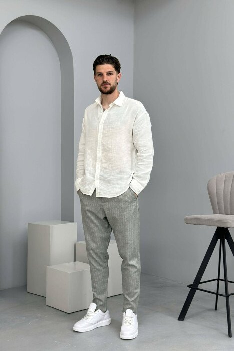 LINES DESIGN BELT DETAIL MEN PANTS GREY/GRI - KLAUDIO FASHION