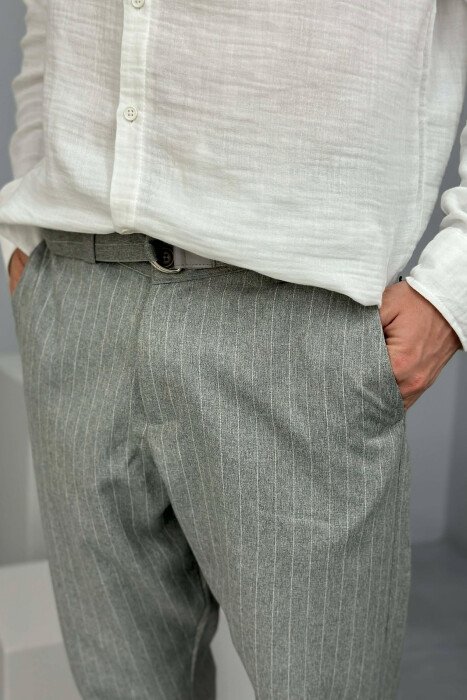 LINES DESIGN BELT DETAIL MEN PANTS GREY/GRI - 4