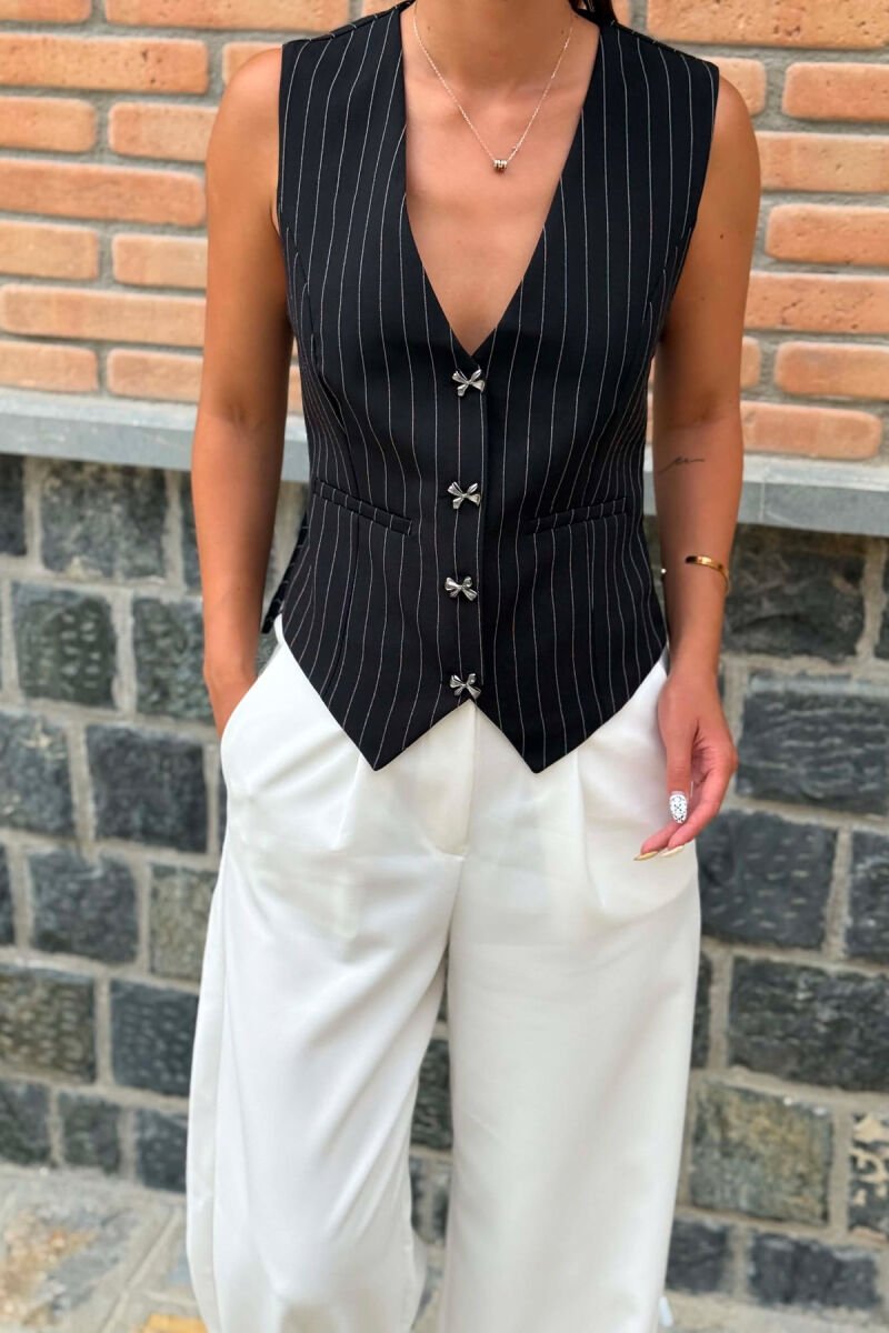 LINES DESIGN BOW DETAIL BUTTONS WOMAN VEST BLACK/ E ZEZE - 3