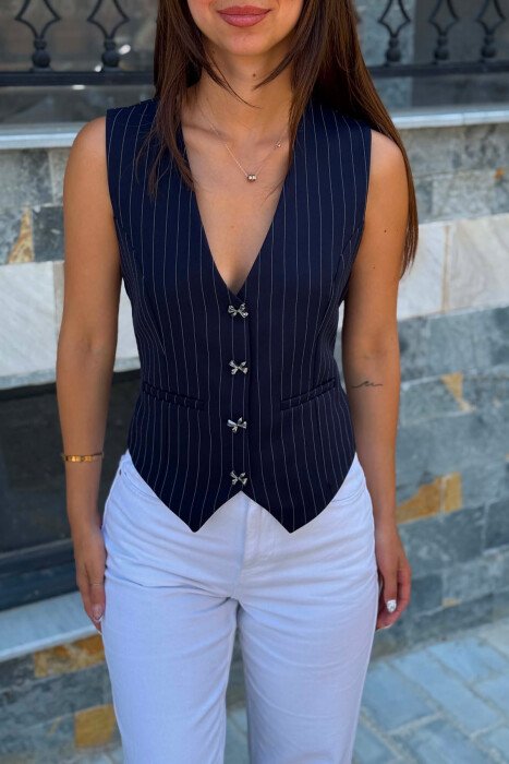 LINES DESIGN BOW DETAIL BUTTONS WOMAN VEST BLUE/BLU - 8