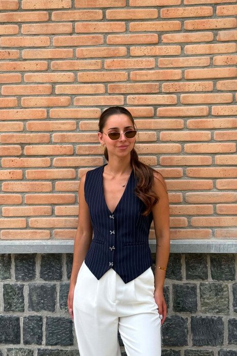 LINES DESIGN BOW DETAIL BUTTONS WOMAN VEST BLUE/BLU - 1